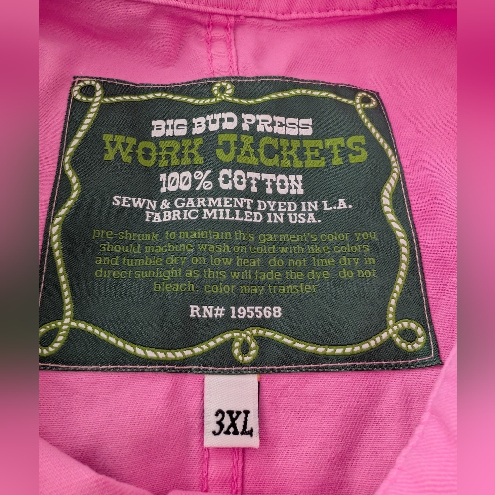 NWOT BIG BUD PRESS PINK POPPY WORK JACKET SIZE 3XL - Picture 2 of 5